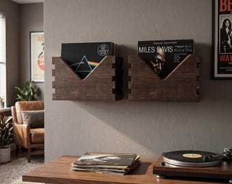 Espresso Reclaimed Wood Vinyl Record Crate – Rustic LP Album Holder, Flip Bin Display