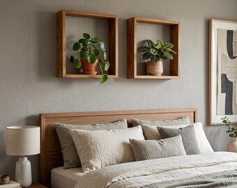 Walnut Floating Box Shelf – Reclaimed Wood Rustic Farmhouse Wall Decor Cube
