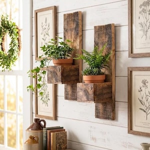 Reclaimed Wood Wall Sconce – Rustic Farmhouse Candle Holder & Planter Shelf, Texas Salvaged Wood Decor