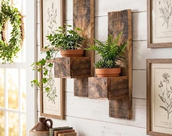 Reclaimed Wood Wall Sconces – Rustic Farmhouse Candle Holder & Planter Shelves, Texas Salvaged Wood Decor