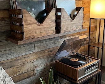 Reclaimed Wood Vinyl Record Crate – Rustic LP Album Holder, Now Spinning Display