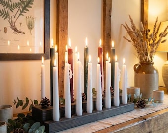 Multi-Level Wood Candle Holder – Rustic Farmhouse Table Centerpiece, Taper & Tealight Holder