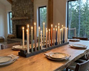 Dark Walnut Wood Candle Holder – Rustic Farmhouse Table Centerpiece, Taper Tealight Candleholder