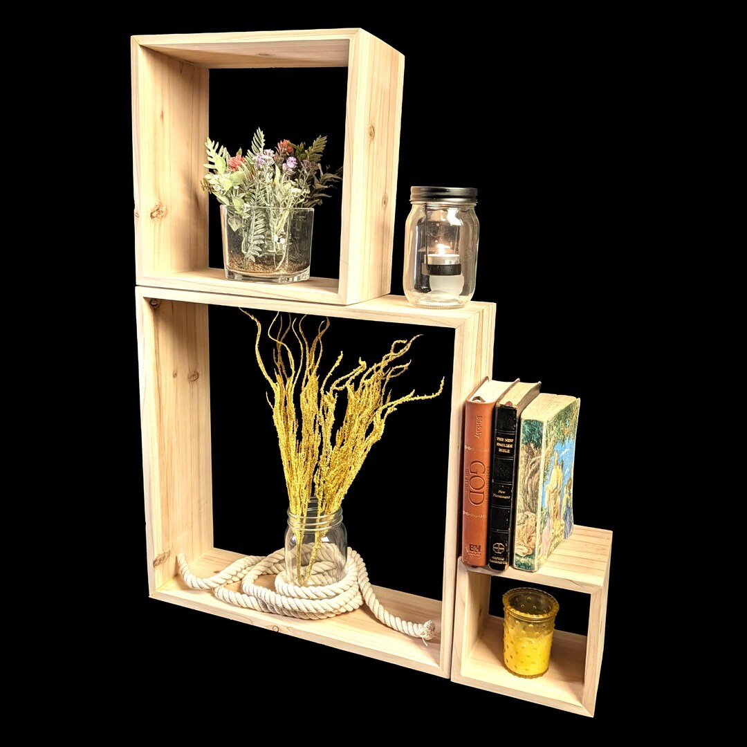 Cedar Wood Floating Cube Shelf | Modern Wall Display - Etsy