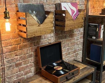 Walnut Reclaimed Wood Vinyl Record Crate – Mid Century LP Album Holder