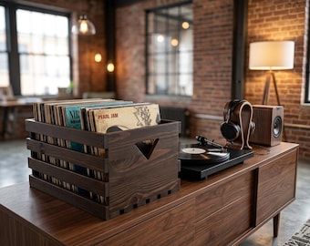 Vinyl Record Storage Crate in Reclaimed Wood | Flip-Through Large LP Collection Organizer