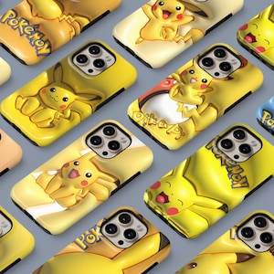 Twarda skorupa - 3D efekt wizualny Pokémon etui na telefon, etui Pikachu na iPhone'a 16 15 14 13 12 11 Pro ProMax X XS, Galaxy S25 S24 S23 S22 Ultra Plus