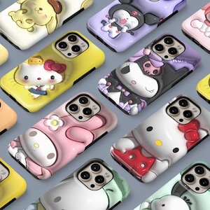Funda rígida con efecto visual 3D de Chibi Sanrio, bonita funda para iPhone 16, 15, 14, 13, 12, 11 Pro, ProMax, XS, Galaxy S25, S24, S23, S22 Ultra Plus