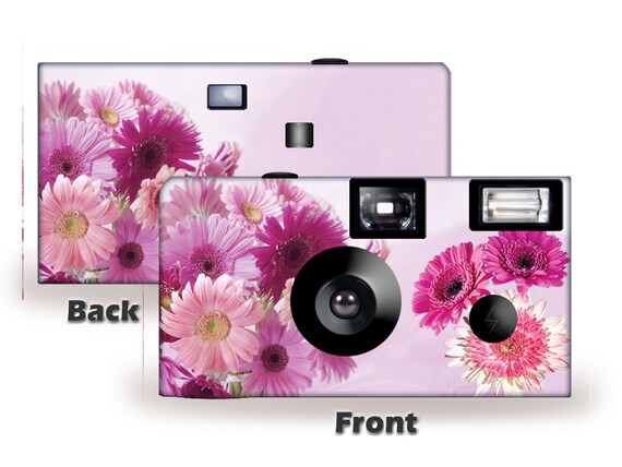 10 Pink Gerbera Disposable Cameras-24 exp Fuji color film, w/flash-PERSONALIZE-wedding cameras, party cameras, sweet 16 cameras(F80022) Il_570xn