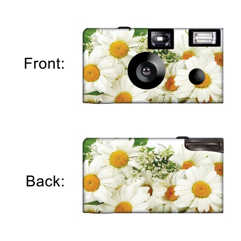 10 cameras-White Daisies Disposable Cameras- Fuji color film Party Cameras wflash-PERSONALIZE-wedding camera F50140