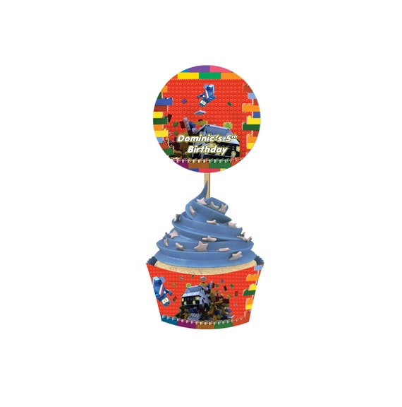 Lego Block Birthday Cupcake Toppers & Cupcake Wrappers - FREE PERSONALIZATION of toppers, party favors (CTW-702) Il_570xn