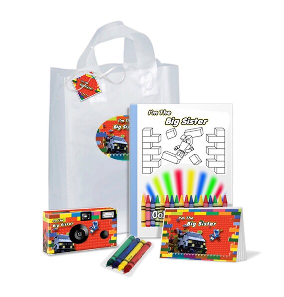 I'm The Big Sister or I'm The Big Brother Gift Bag--full of goodies--Lego Blocks-- can be PERSONALIZED -- 11 messages Il_570xn