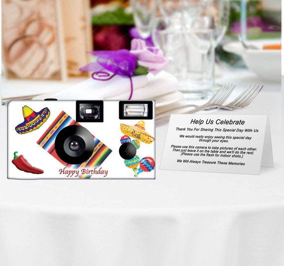 10 cameras-Fiesta Disposable Cameras- Fuji color film, w/flash-PERSONALIZE-wedding camera, Party Cameras (F58029) Il_570xn