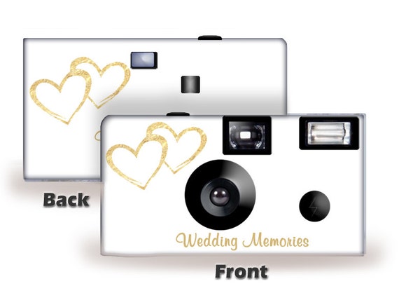 5 Cameras Gold Hearts Wedding Disposable Camera-FUJI color film, w/flash-can be personalized-wedding camera, Anniversary, (F50349-5PK) Il_570xn