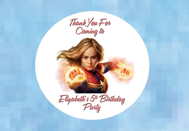 Captain Marvel Birthday Thank You Stickers-3 sizes 12 glossy | Etsy
