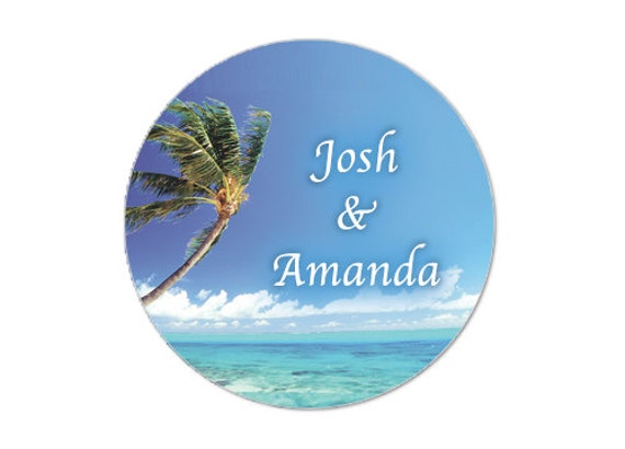 Ocean Breeze round stickers -3 Sizes- 12 stickers - FREE PERSONALIZATION - stickers, wedding favor (ST83004) Il_570xn