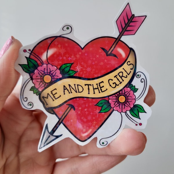 Heart & Arrow Ich und die Mädchen Aufkleber - Amyl and the Sniffers Inspiriert Tattoo Style Herz Vinyl - Feminist Rock Art - Holographisch