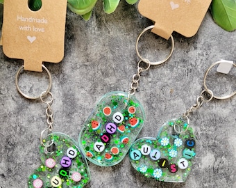 Neurodivergent Pride Keychains - Autistic, ADHD, AuDHD - Handmade Resin Keyrings. Neurospicy accessories, bag charms.