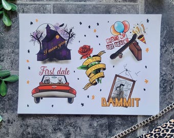 Pop Punk Tattoo Flash Art | Y2K Nostalgia Print | Alternative Music Wall Art | 2000s Punk Rock Art Print | Alternative Tattoo Flash Sheet