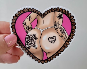 Good Girl Tattoo Sticker – Kinky Feminist Body Positivity Vinyl – Waterproof Leopard Print Bum Art – Alt Art Gift – Punk Sticker Kink Decal