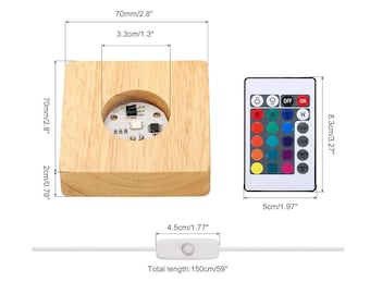 Wooden Square LED Light Base with Remote | 16 Colour USB Light Stand | Display for Resin, Acrylic, Glass Art | Lighting Add-On