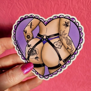 Bite Me Heart Butt Sticker – Tattoo Inspired Vinyl Decal – Alternative Pin-Up Art, Kink, Body Positivity, Tattooed Bum Gothic Pin Up
