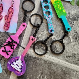 Paddle Keychains – One-of-a-Kind Handmade Accessories with Glitter, Cut-Outs & Ribbon – Alt, Goth, Submissive Good Girl Boy Gift