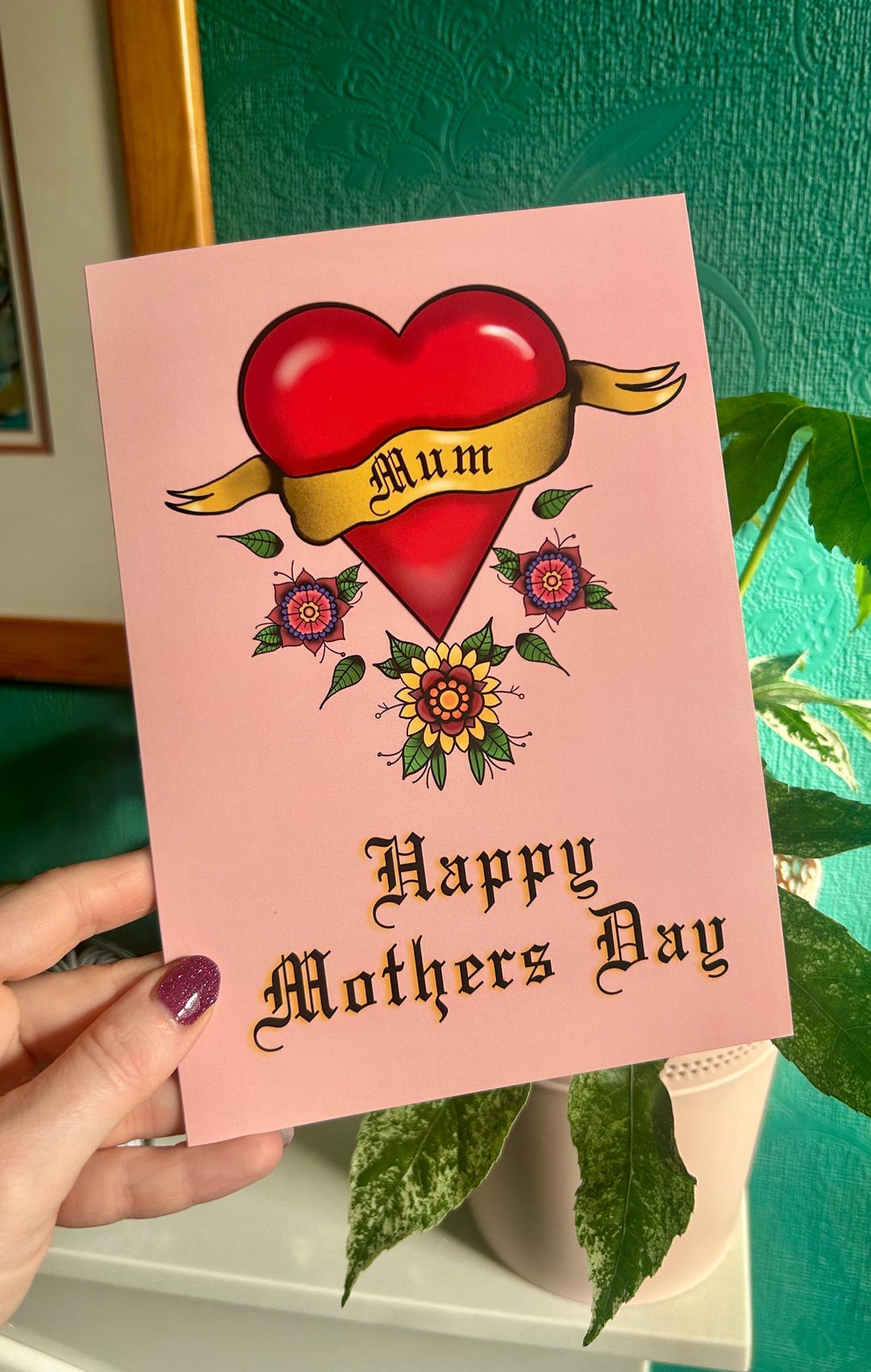 Traditional Tattoo Heart & Scroll Mother’s Day Card – Alternative Mom ...