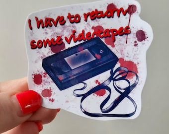 Pegatina de VHS con frase de American Psycho – Vinilo brillante de película de terror – Calcomanía para portátil con salpicaduras de sangre – Regalo para cinéfilos con humor negro