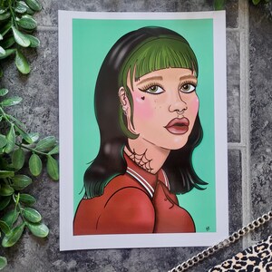 Alternative Tattoo-Inspired Portrait Print | Punk Girl Art | Grunge Aesthetic Wall Decor | A4 Glossy Art Print