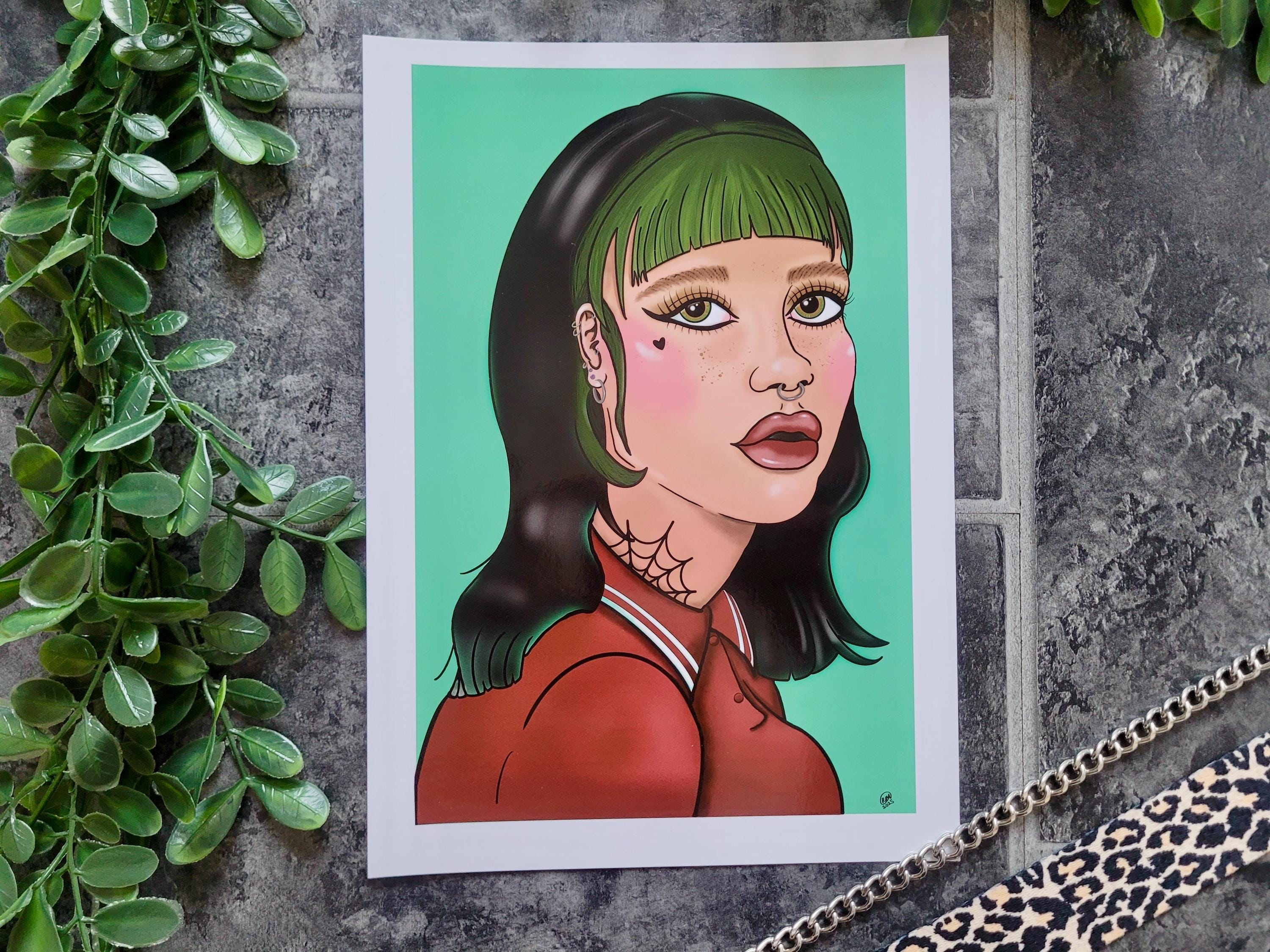 Alternative Tattoo-Inspired Portrait Print | Punk Girl Art | Grunge Aesthetic Wall Decor | A4 Glossy Art Print