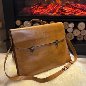Porte-documents ou sac pour ordinateur portable en cuir véritable fait main - Style vintage et design élégant