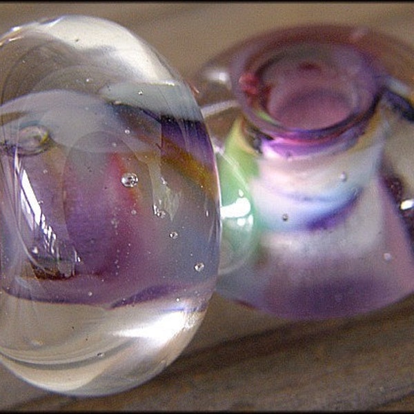 Wild Crystal Mulberry  (2) Large Hole Handmade Glass lampwork Beads by Sfd Troll Pandora CLEARANCE