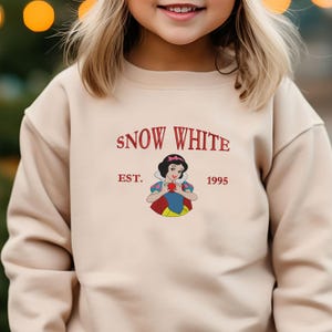 Fairytale Snow White Princess Embroidered Kids Sweatshirt, Snow Girl Cartoon, Cozy Storybook Sweater, Daughter Birthday Gift ESH4063