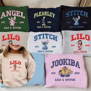 Lilo & Stitch Besticktes Kinder Sweatshirt, Stitch Lilo Angel Jookiba Pleakley Süßes Cartoon Alien Design, Geschenk für Mädchen und Jungen ESH2392-2400