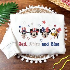 Mickey Mouse and Friends Embroidered Sweatshirt, Disney Red White and Blue Matching, 4th Of July USA Shirt, Gift For Him ESH4610