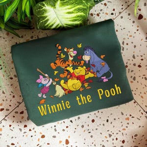 Embroidered Winnie the Pooh Sweatshirt, Autumn Leaves Classic Cartoon Tee, Vintage Fall Friends Crewneck & Pullover, Gift for Him Her ESH957