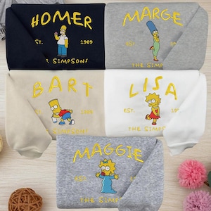 Embroidered Simpsons Family Sweatshirt: Homer, Bart, Lisa, Marge