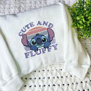 Embroidery Cute and Fluffy Stitch Sweatshirt, Cozy Cartoon Alien Tee, Funny Kawaii Shirt, Adorable Movie Character, Gift For Her Him ESH4462