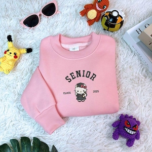 KIDS Hello Kitty Graduation Embroidery Sweatshirt, Kawaii Cartoon Class Summer Vacation, Cute Fun Anime Youth, Gift for Girl ESH4469.DT