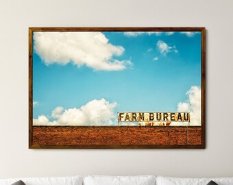 Farm Bureau - Fotografía de letrero vintage - Fotografía de casa de campo urbana - Impresión fotográfica de pueblo pequeño rural - Decoración de pared rústica minimalista moderna