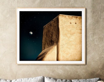 This Dark Brightness - New Mexico Photo - Night Photography - Taos Church Photograph - Southwest Adobe Church Art - Southwestern Art Print