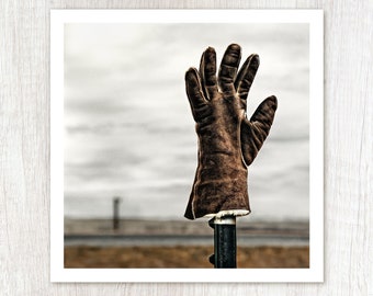 Hello Glove - Rustic Western Photograph - American West Ranch Photo Print - Monochromatic Photography - Rustic Cowboy Decor - Man Cave Art