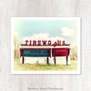 The 5th of July Colorful Fireworks Photo Print Retro Sign Photograph Nostalgic Summer Photography Rustic Americana Wall Art Decor image 2