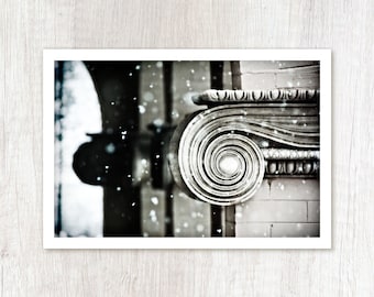 As Winter Set In - Architecture Photography - Fine Art Still Life Photograph - Black & White Monochromatic Photo Print - Winter Snow Decor