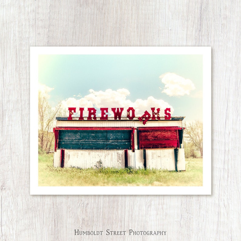 The 5th of July Colorful Fireworks Photo Print Retro Sign Photograph Nostalgic Summer Photography Rustic Americana Wall Art Decor image 2