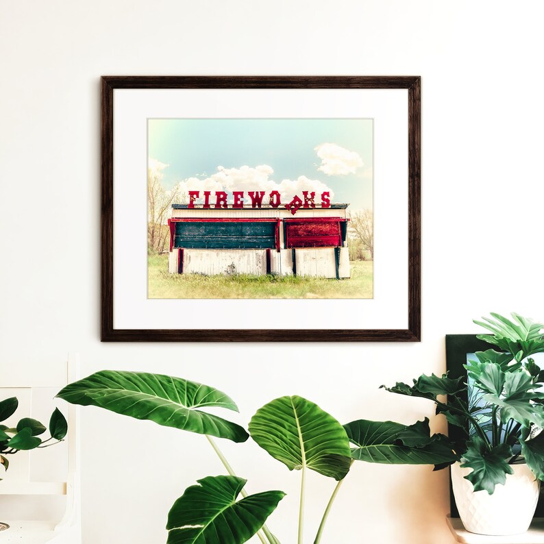 The 5th of July Colorful Fireworks Photo Print Retro Sign Photograph Nostalgic Summer Photography Rustic Americana Wall Art Decor image 1