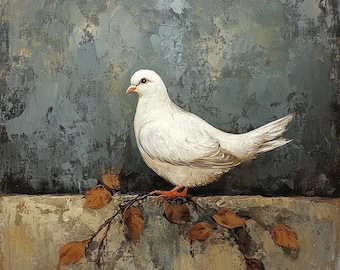 Duifschildering: beige grijze acrylkunst, Scandinavische stijl (20 x 20 inch)