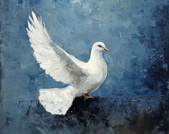 Handgemaakt acrylschilderij duif: Scandinavische hyggekunst (20 x 20 inch)