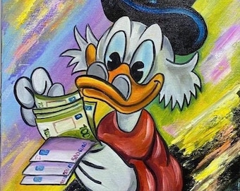 Scrooge McDuck Painting, Funny Money Art on Canvas